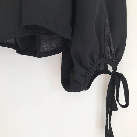 Semi sheer split sleeve draped blouse in black - Picture 6 of 6